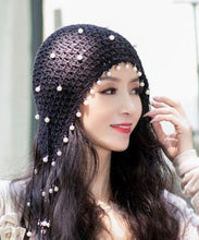 Load image into Gallery viewer, Beautiful Beige Pearl Tassel Hollow Out Knit Bonnie Hat