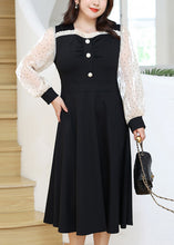 Load image into Gallery viewer, Beautiful Black Dot Ruffled Patchwork Cotton Long Dresses Long Sleeve