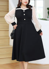 Load image into Gallery viewer, Beautiful Black Dot Ruffled Patchwork Cotton Long Dresses Long Sleeve