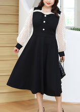 Load image into Gallery viewer, Beautiful Black Dot Ruffled Patchwork Cotton Long Dresses Long Sleeve