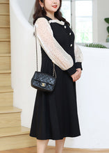 Load image into Gallery viewer, Beautiful Black Dot Ruffled Patchwork Cotton Long Dresses Long Sleeve