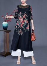 Load image into Gallery viewer, Beautiful Black O-Neck Print Silk Holiday Dress Half Sleeve