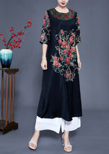 Load image into Gallery viewer, Beautiful Black O-Neck Print Silk Holiday Dress Half Sleeve