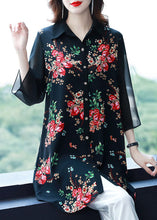 Load image into Gallery viewer, Beautiful Black Peter Pan Collar Print Patchwork Chiffon Shirts Bracelet Sleeve