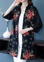 Load image into Gallery viewer, Beautiful Black Peter Pan Collar Print Patchwork Chiffon Shirts Bracelet Sleeve