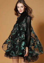 Load image into Gallery viewer, Beautiful Black Turtle Neck Embroideried Organza Two-Piece Set Spring