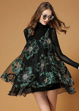 Load image into Gallery viewer, Beautiful Black Turtle Neck Embroideried Organza Two-Piece Set Spring