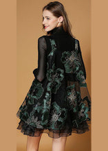 Load image into Gallery viewer, Beautiful Black Turtle Neck Embroideried Organza Two-Piece Set Spring