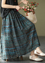 Load image into Gallery viewer, Beautiful Blue Elastic Waist Print Patchwork Linen Skirts Summer