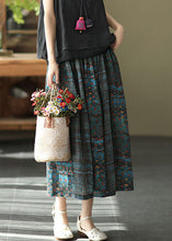 Load image into Gallery viewer, Beautiful Blue Elastic Waist Print Patchwork Linen Skirts Summer
