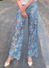 Load image into Gallery viewer, Beautiful Blue Lace Patchwork High Waist Wide Leg Jeans Summer