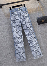 Load image into Gallery viewer, Beautiful Blue Lace Patchwork High Waist Wide Leg Jeans Summer