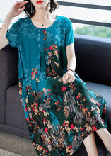 Load image into Gallery viewer, Beautiful Blue O-Neck Pockets Print Chiffon A Line Dress Short Sleeve