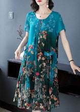 Load image into Gallery viewer, Beautiful Blue O-Neck Pockets Print Chiffon A Line Dress Short Sleeve