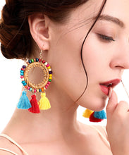 Load image into Gallery viewer, Beautiful Cotton Thread Rattan Bamboo Weaving Rice Ball Circular Tassel Drop Earrings