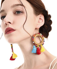 Load image into Gallery viewer, Beautiful Cotton Thread Rattan Bamboo Weaving Rice Ball Circular Tassel Drop Earrings