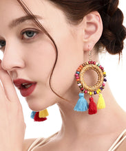 Load image into Gallery viewer, Beautiful Cotton Thread Rattan Bamboo Weaving Rice Ball Circular Tassel Drop Earrings