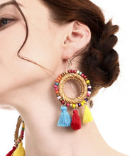 Load image into Gallery viewer, Beautiful Cotton Thread Rattan Bamboo Weaving Rice Ball Circular Tassel Drop Earrings