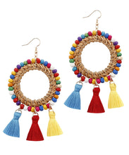 Load image into Gallery viewer, Beautiful Cotton Thread Rattan Bamboo Weaving Rice Ball Circular Tassel Drop Earrings