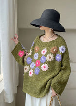 Load image into Gallery viewer, Beautiful Green Embroideried Floral Knit sweaters Winter