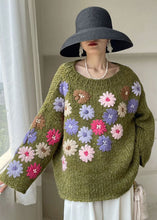 Load image into Gallery viewer, Beautiful Green Embroideried Floral Knit sweaters Winter