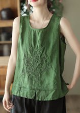 Load image into Gallery viewer, Beautiful Green O-Neck Embroideried Patchwork Side Open Linen Vest Summer