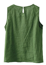 Load image into Gallery viewer, Beautiful Green O-Neck Embroideried Patchwork Side Open Linen Vest Summer