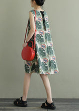 Load image into Gallery viewer, Beautiful Green O-Neck Print Bow Cotton A Line Dress Sleeveless