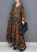 Load image into Gallery viewer, Beautiful Green O Neck Print Patchwork Cotton Maxi Dresses Spring