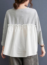 Load image into Gallery viewer, Beautiful Grey O Neck Hollow Out Embroideried Patchwork Cotton T Shirt Top Summer