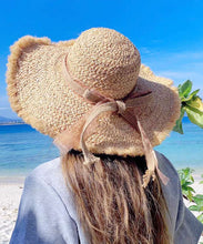 Load image into Gallery viewer, Beautiful Khaki Bow UPF 50+ Straw Woven Floppy Sun Hat