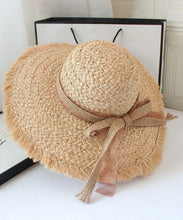 Load image into Gallery viewer, Beautiful Khaki Bow UPF 50+ Straw Woven Floppy Sun Hat