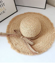 Load image into Gallery viewer, Beautiful Khaki Bow UPF 50+ Straw Woven Floppy Sun Hat