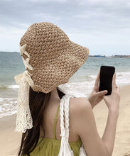 Load image into Gallery viewer, Beautiful Khaki Cross Strap Hollow Out Straw Woven Bucket Hat