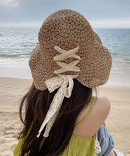 Load image into Gallery viewer, Beautiful Khaki Cross Strap Hollow Out Straw Woven Bucket Hat