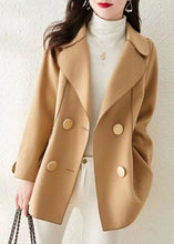 Load image into Gallery viewer, Beautiful Khaki Peter Pan Collar Button Patchwork Woolen Coat Fall