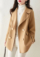 Load image into Gallery viewer, Beautiful Khaki Peter Pan Collar Button Patchwork Woolen Coat Fall