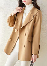 Load image into Gallery viewer, Beautiful Khaki Peter Pan Collar Button Patchwork Woolen Coat Fall