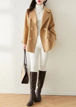 Load image into Gallery viewer, Beautiful Khaki Peter Pan Collar Button Patchwork Woolen Coat Fall