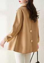 Load image into Gallery viewer, Beautiful Khaki Peter Pan Collar Button Patchwork Woolen Coat Fall