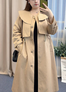 Beautiful Khaki Peter Pan Collar Drawstring Cotton Trench Fall