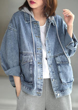 Load image into Gallery viewer, Beautiful Light Denim hooded Pockets Button Fall Long sleeve Coat
