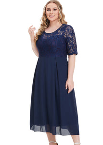 Beautiful Navy Blue Lace Patchwork Chiffon Maxi Dresses Summer