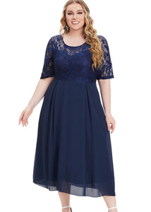 Beautiful Navy Blue Lace Patchwork Chiffon Maxi Dresses Summer