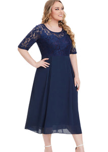 Beautiful Navy Blue Lace Patchwork Chiffon Maxi Dresses Summer