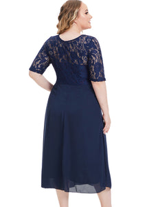 Beautiful Navy Blue Lace Patchwork Chiffon Maxi Dresses Summer