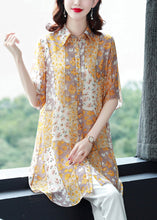 Load image into Gallery viewer, Beautiful Orange Peter Pan Collar Print Button Chiffon Blouse Top Half Sleeve