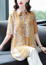 Load image into Gallery viewer, Beautiful Orange Peter Pan Collar Print Button Chiffon Blouse Top Half Sleeve