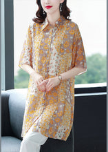 Load image into Gallery viewer, Beautiful Orange Peter Pan Collar Print Button Chiffon Blouse Top Half Sleeve