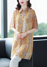 Load image into Gallery viewer, Beautiful Orange Peter Pan Collar Print Button Chiffon Blouse Top Half Sleeve